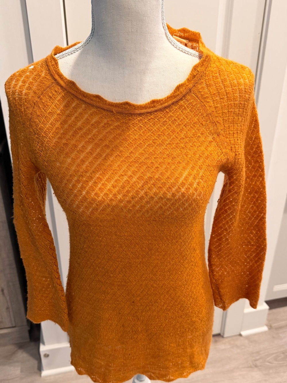 ANTHRO delicate lightweight weave mustard sweater